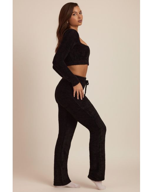 Oh Polly Black Fluffy Knit Wide-Leg Trousers