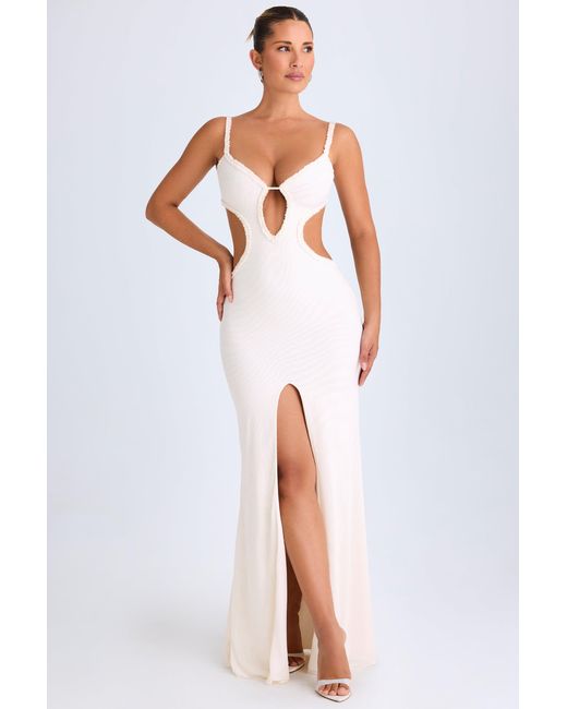 Oh Polly White Ruffle-Appliqué Cut-Out Maxi Dress