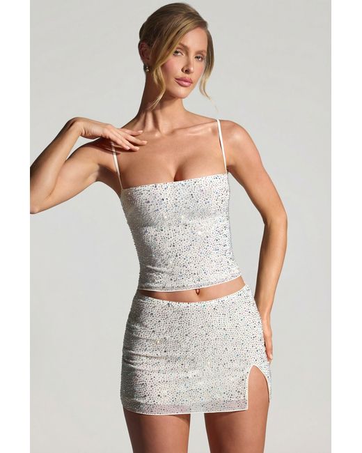 Oh Polly White Embellished Micro Mini Skirt