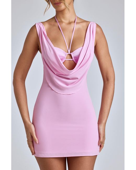 Oh Polly Pink Cowl-Neck A-Line Mini Dress