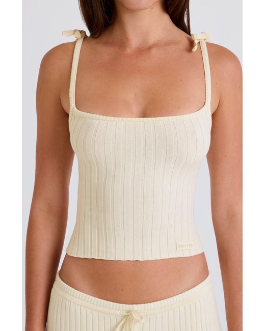 BO+TEE White Ribbed Knit Tie Tank Top