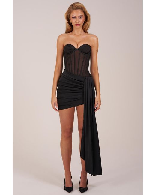 Oh Polly Black Bandeau Lace-Up Corset Mini Dress
