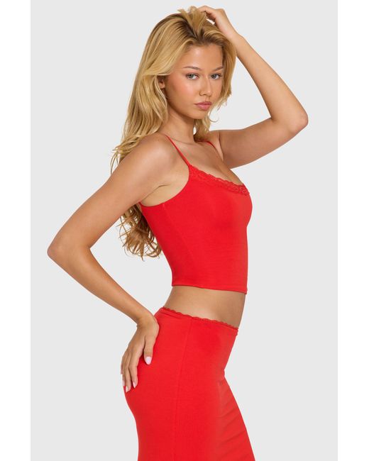 Oh Polly Red Modal Lace-Trim Top