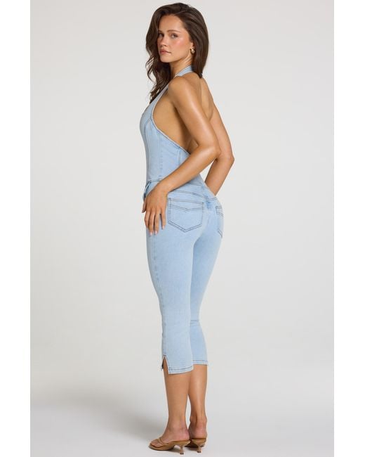 Oh Polly Blue Denim Capri Jumpsuit