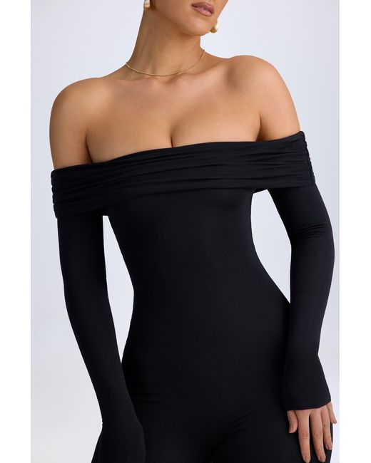 Oh Polly Black Modal Off-Shoulder Ruched Jumpsuit