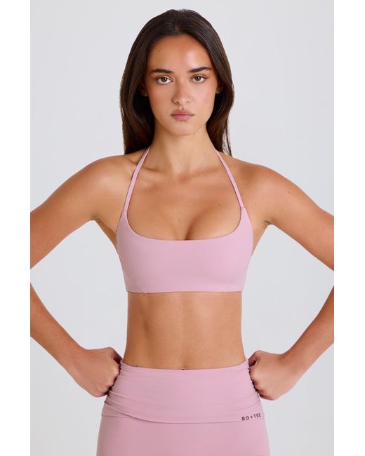 BO+TEE Pink Scoop-Neck Halterneck Sports Bra