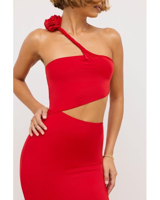 Oh Polly Red Jersey Asymmetric Cut Out Maxi Dress