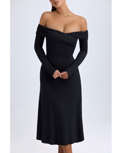 Oh Polly Black Modal Off-Shoulder Ruched Midaxi Dress
