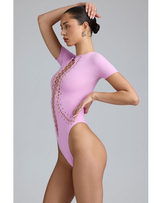 Oh Polly Pink Lace-Up Bodysuit