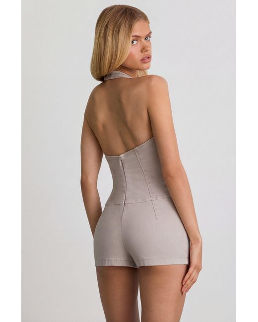 Oh Polly Natural Button-Down Halterneck Playsuit