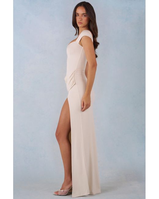 Oh Polly White Modal Sweetheart-Neck Cowl-Waist Maxi Dress