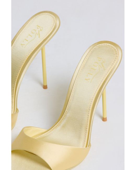 Oh Polly Yellow Satin Heeled Mule Sandal