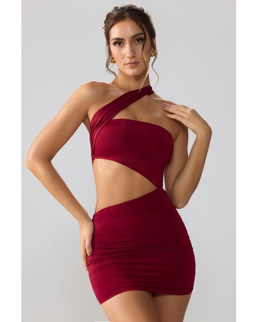 Oh Polly Red Slinky Jersey Ruched Cut Out Mini Dress