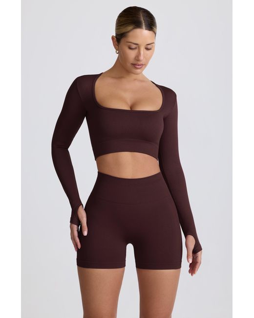 BO+TEE Brown Super Sculpt Seamless Long-Sleeve Crop Top