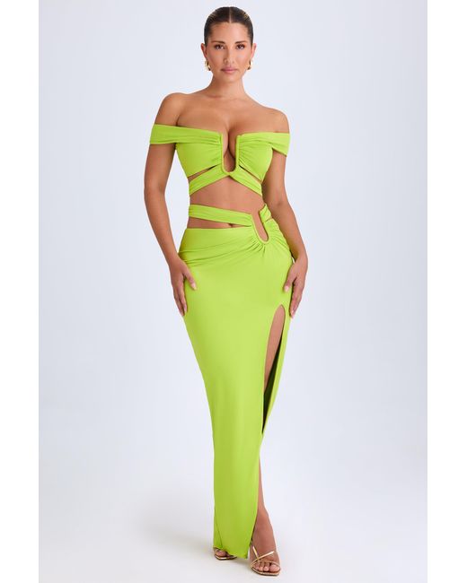 Oh Polly Green Asymmetric Cut-Out Maxi Skirt