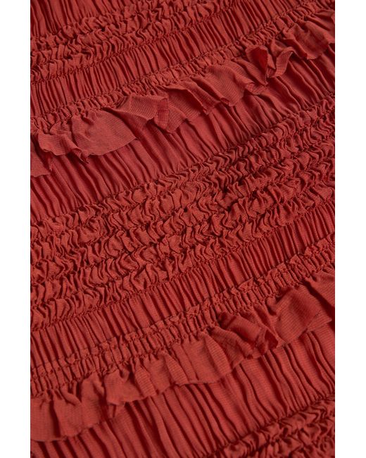 Oh Polly Red Ruffled Mid-Rise Maxi Skirt