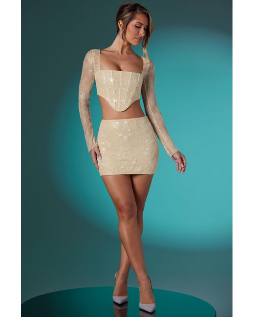 Oh Polly White Embellished Lace Bodycon Mini Skirt