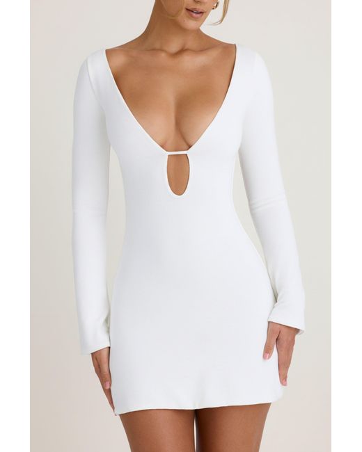 Oh Polly White Cut-Out Long-Sleeve Mini Dress