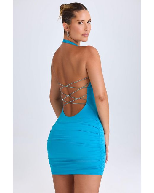 Oh Polly Blue Hardware Detail Cut-Out Cowl-Neck Mini Dress