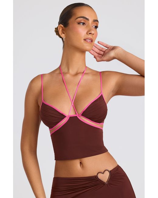 Oh Polly Brown Contrast Binding Cami Top