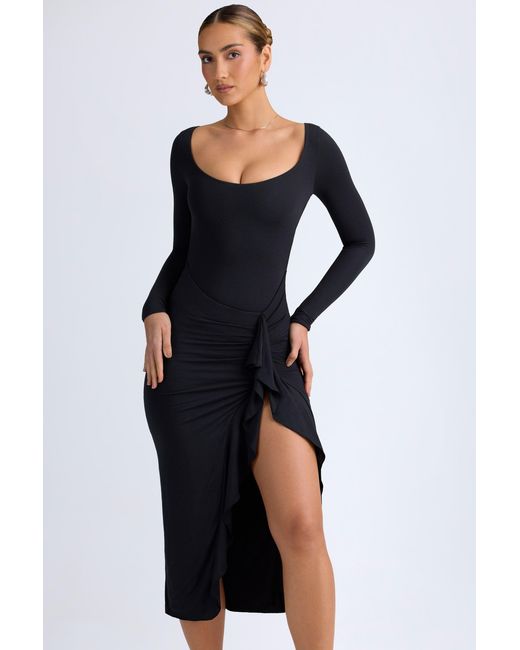 Oh Polly Black Modal Ruffled Midaxi Dress