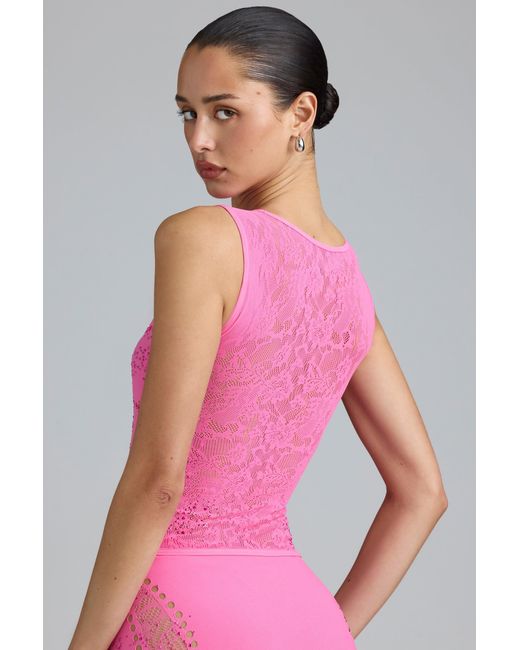Oh Polly Pink Embellished Lace-Up High-Neck Top