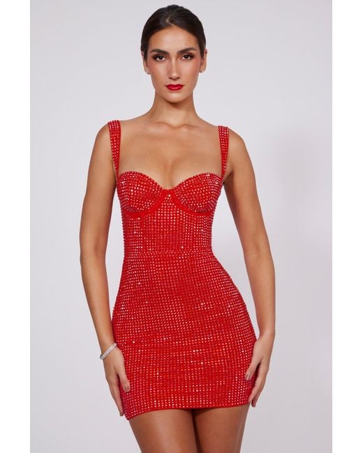 Oh Polly Red Embellished Sweetheart Corset Mini Dress