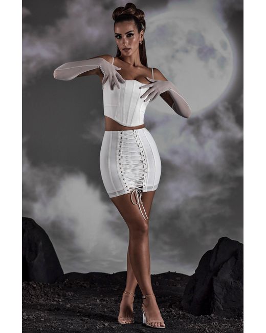 Oh Polly White Lace Up Mini Skirt