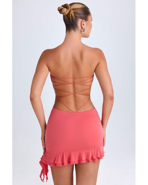 Oh Polly Pink Ruffle-Trim Cut-Out Bandeau Mini Dress