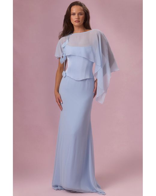 Oh Polly Blue Satin Corset Bridesmaid Dress