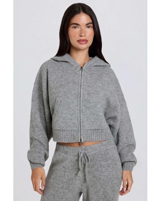 BO+TEE Gray Soft Knit Zip-Up Cropped Hoodie