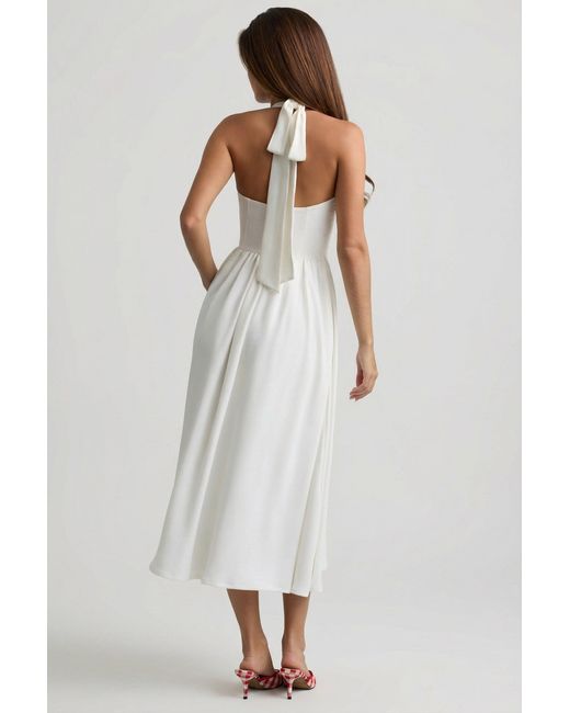 Oh Polly White Button-Detail Halterneck Midaxi Dress