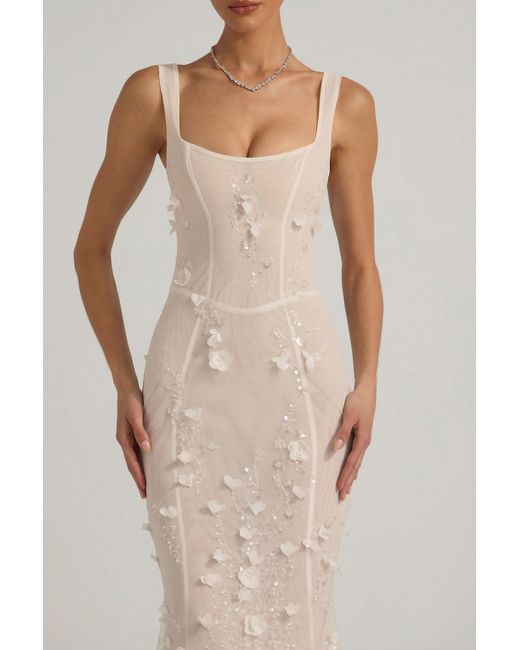 Oh Polly Natural Embellished Appliqué Soft-Scoop Corset Gown