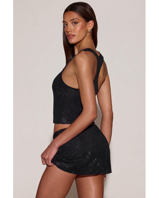 Oh Polly Black Embellished Jersey Scoop-Neck Racerback Top