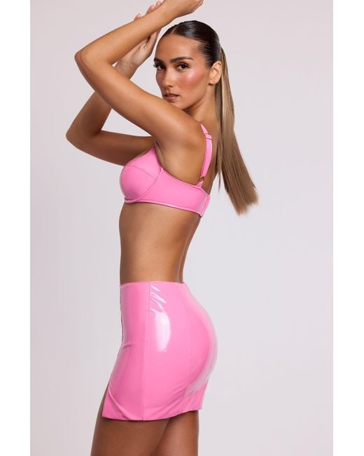 Oh Polly Pink Vinyl Thigh Split Micro Mini Skirt