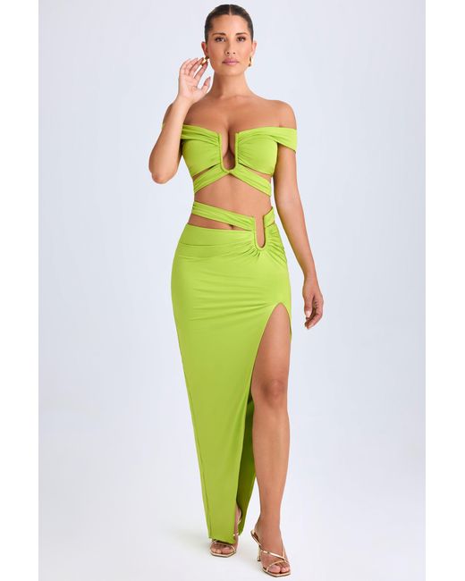 Oh Polly Green Asymmetric Cut-Out Maxi Skirt