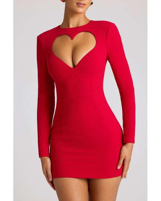Oh Polly Red Heart Cut Out Long Sleeve Mini Dress