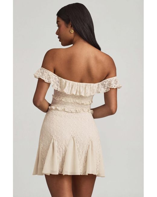 Oh Polly White Off-Shoulder Lace A-Line Mini Dress