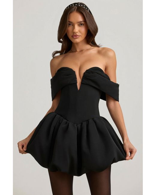 Oh Polly Black Off-Shoulder Layered Bubble Hem Corset Mini Dress