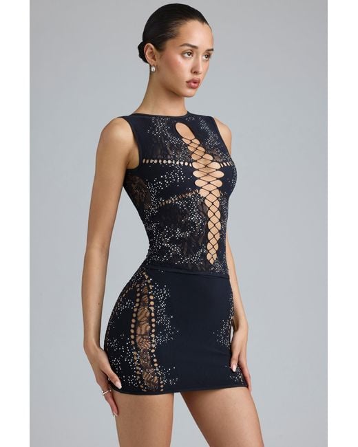 Oh Polly Black Embellished Mid-Rise Mini Skirt