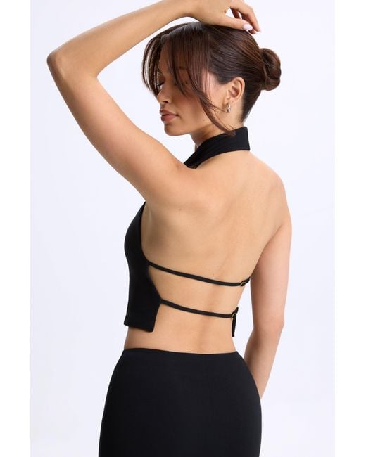 Oh Polly Black Modal Cowl-Neck Open-Back Top