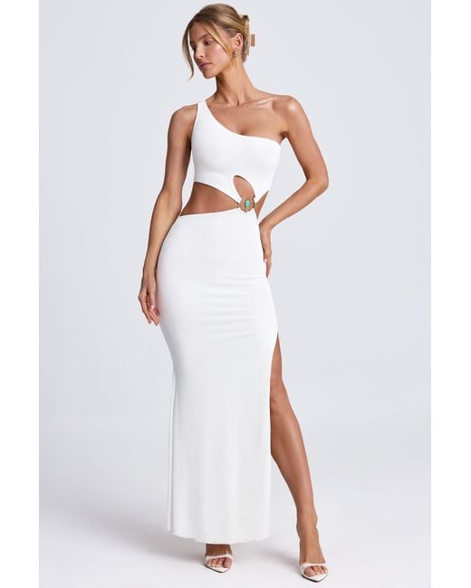 Oh Polly White Hardware Detail One-Shoulder Maxi Dress