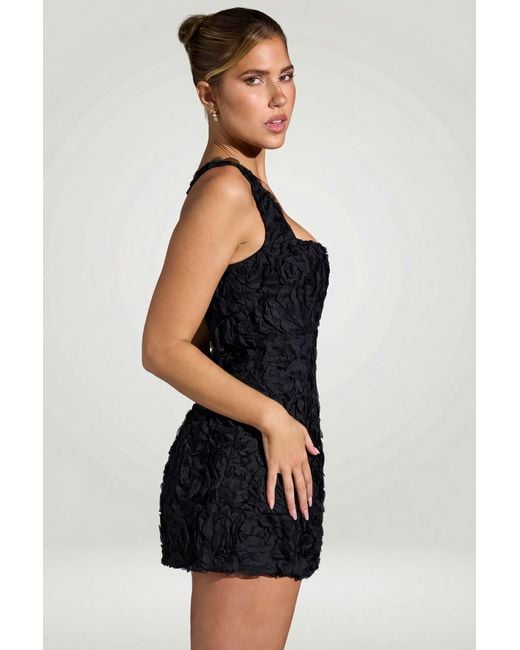 Oh Polly Black Floral-Appliqué Square-Neck Corset Mini Dress
