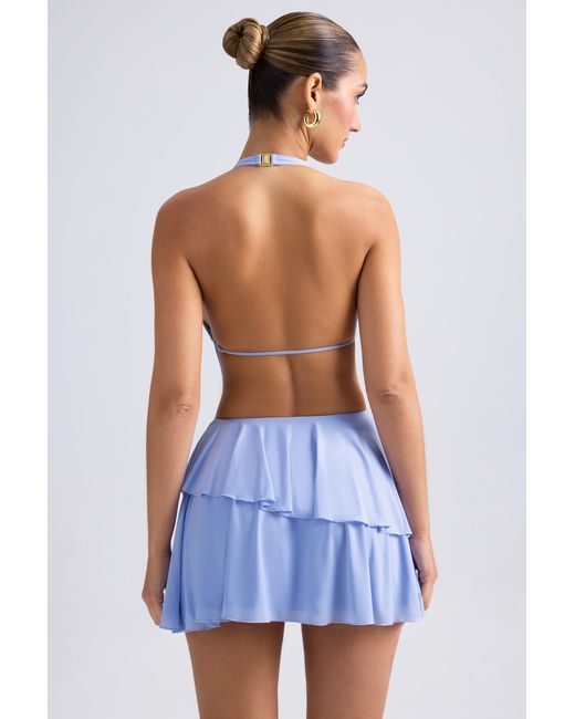 Oh Polly Blue Ruffled Cut-Out Halterneck Mini Dress