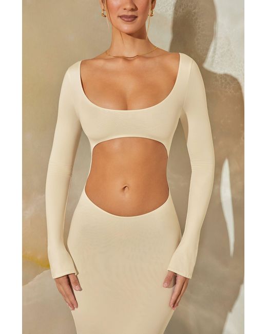 Oh Polly Natural Long Sleeve Cut Out Maxi Dress