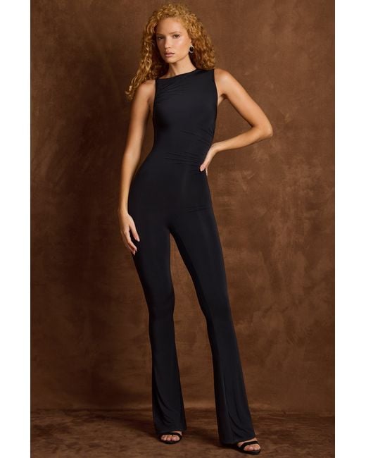 Oh Polly Black Asymmetric Ruched Flared Jumpsuit