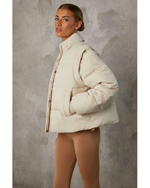 BO+TEE Natural Cropped Puffer Jacket With Detachable Sleeves