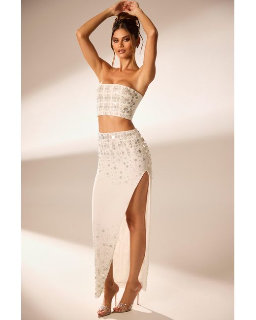 Oh Polly White Hand Embellished Maxi Skirt