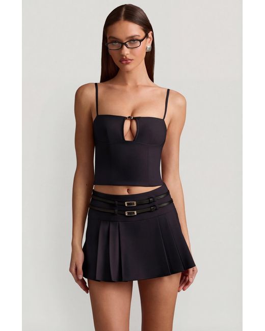 Oh Polly Black Belted Low-Rise Pleated Mini Skirt