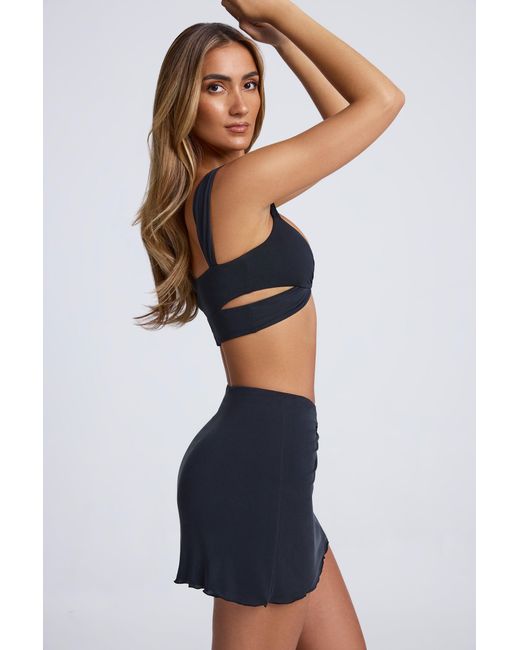 Oh Polly Black Hardware Detail Cut-Out Crop Top